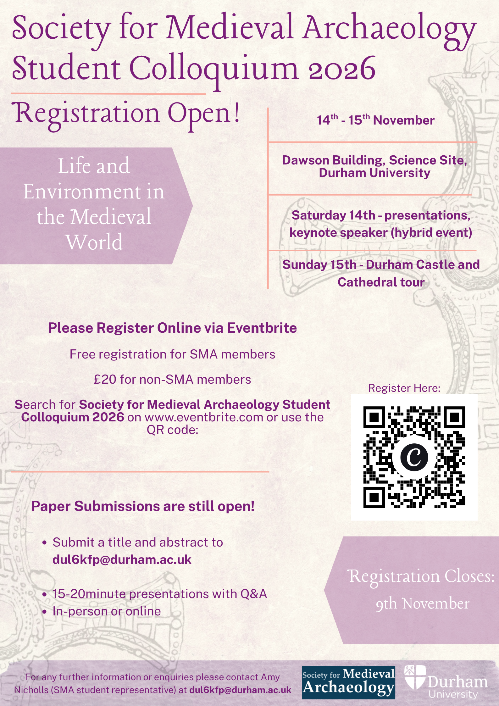 Information poster for the SMA Student Colloquium at Durham University.