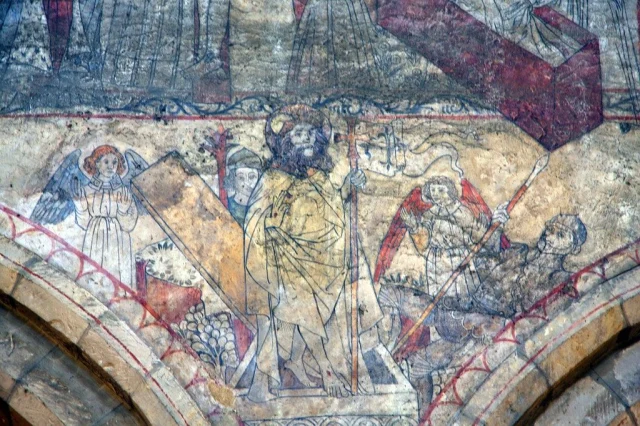 Today is #EasterSunday. This wonderful medieval wall painting from the Church of St. Peter and St. Paul in Pickering, Yorkshire, depicts the Resurrection. The wall paintings at Pickering were commissioned around 1450. They were covered in whitewash during the Reformation and remained hidden until rediscovered during building works in 1852. You can read more about the paintings on the Church's website: www.pickeringchurch.com