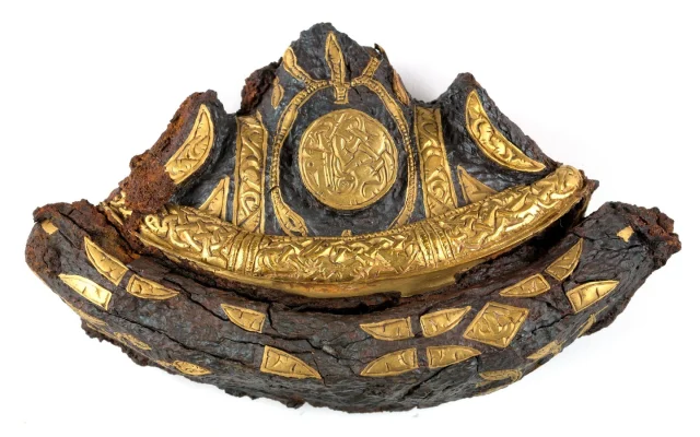The Bedale Hoard was discovered #OnThisDay in 2012. Dating to the late 9th/early 10th century, the hoard contained 48 items of silver and gold, including ingots, neck rings and a beautiful sword pommel inlaid with gold foil (pictured), (Image: York Museums Trust CC BY-SA 4.0).