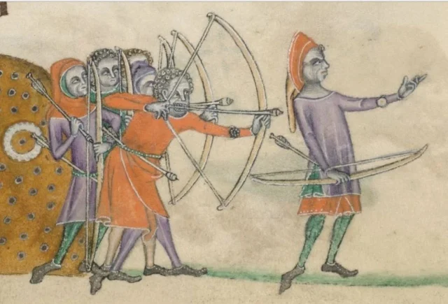 The Peasant's Revolt breaks out #OnThisDay in 1381, following the arrival of officials investigating non-payment of poll tax in Brentwood, Essex. Pictured are Peasant longbowmen at practice, from the Luttrell Psalter, c. 1320–1340. (Image: British Library, Add MS 42130).